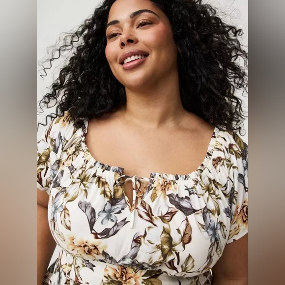 Torrid Chalis Floral Tea Dress Sz 0 0X L/XL Midi Vacation Tropical Resort Cruise - Picture 5 of 9